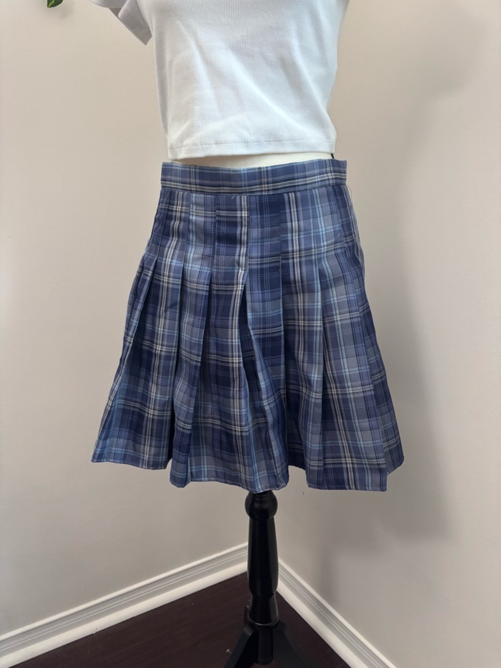 Blue Plaid Pleated Skirt - Women's Schoolgirl Style